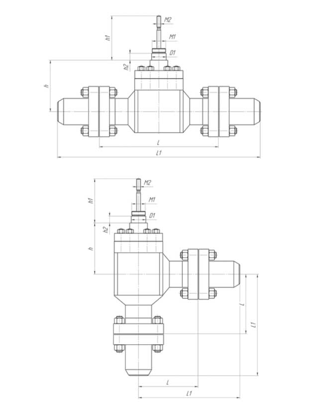Габаритные и присоединительные размеры клапанов на Ру 250, Ру 320 без привода